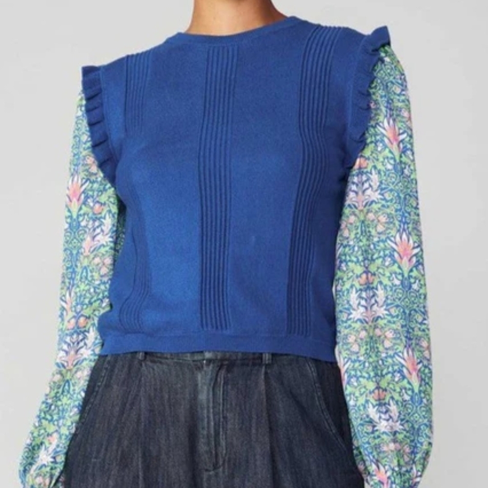 Current Air Spring Floral Contrast Sleeve Top Size Large NWT